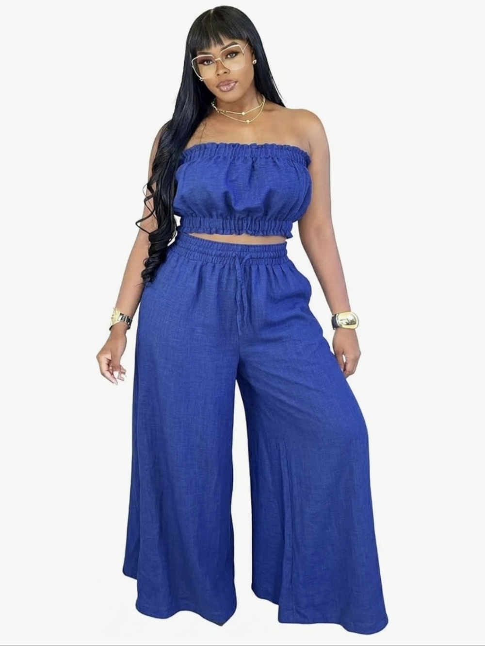 NWT Women's 2 Piece Blue Romper Set - Large